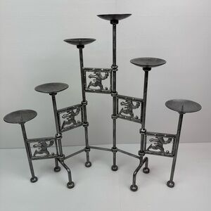 Large Articulated Santa Metal Pillar Candle Holders 6 Tiers Silver 19” Tall